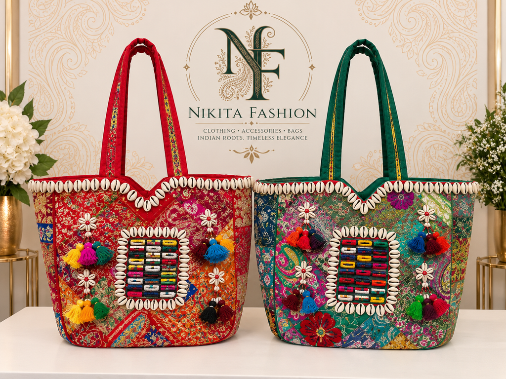 Handcrafted Indian Beaded Tote Bag – Colorful Statement Bag