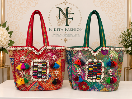 Handcrafted Indian Beaded Tote Bag – Colorful Statement Bag