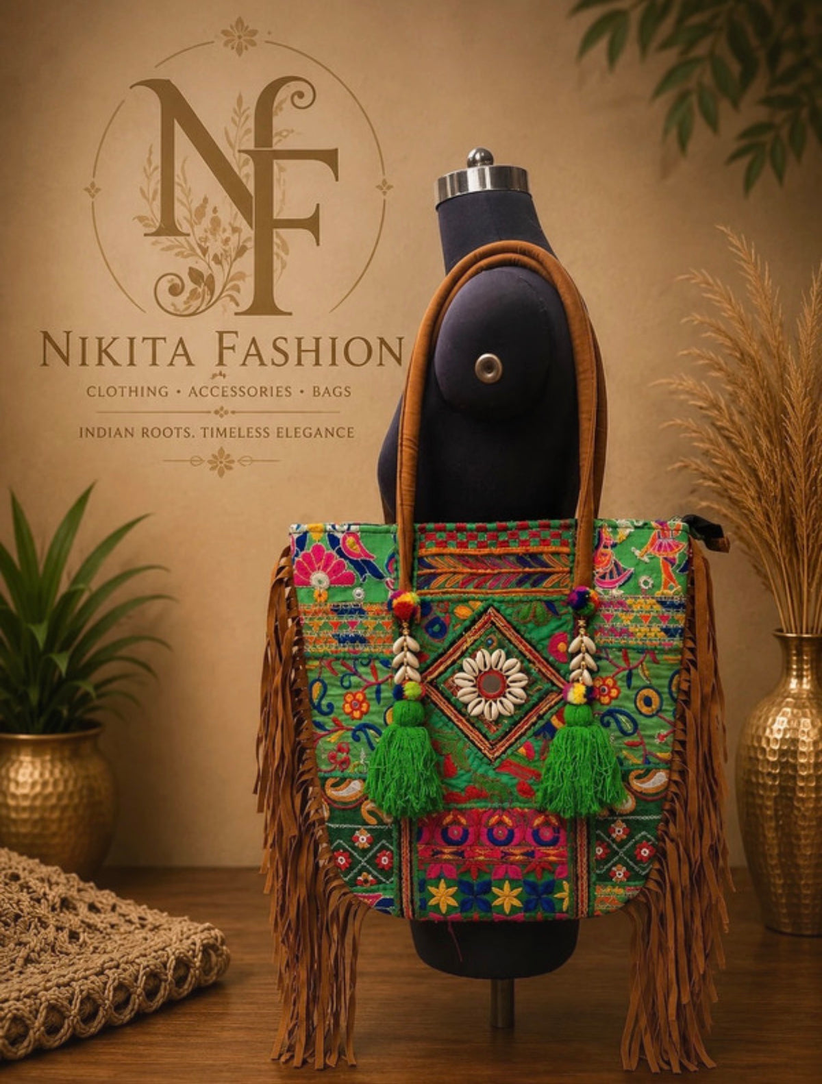 Handmade Embroidered Boho Tote Bag – Colorful Statement Handbag