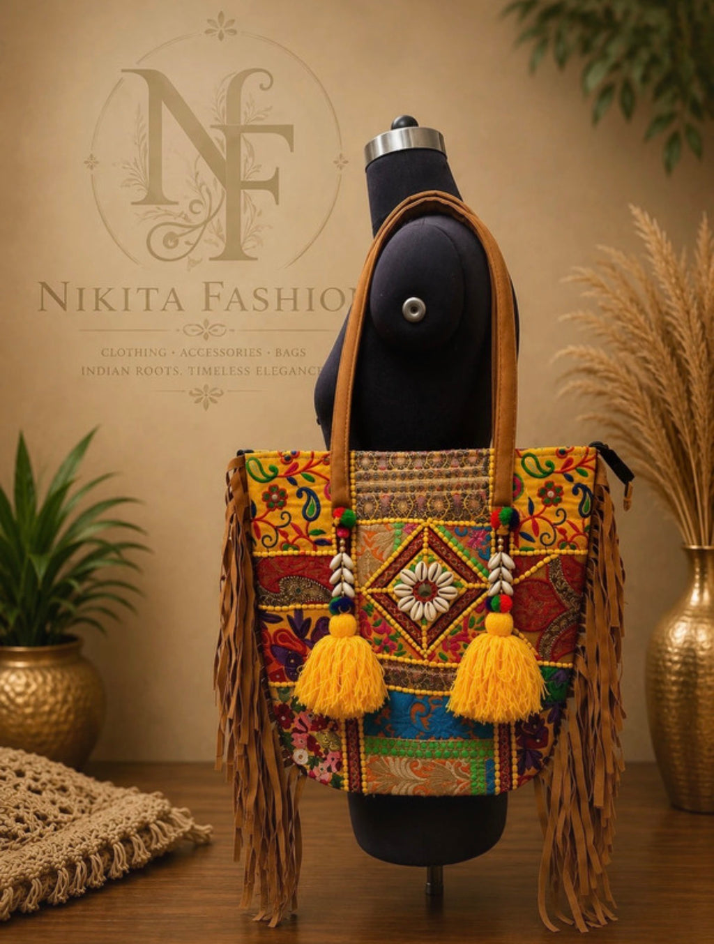 Handmade Embroidered Boho Tote Bag – Colorful Statement Handbag