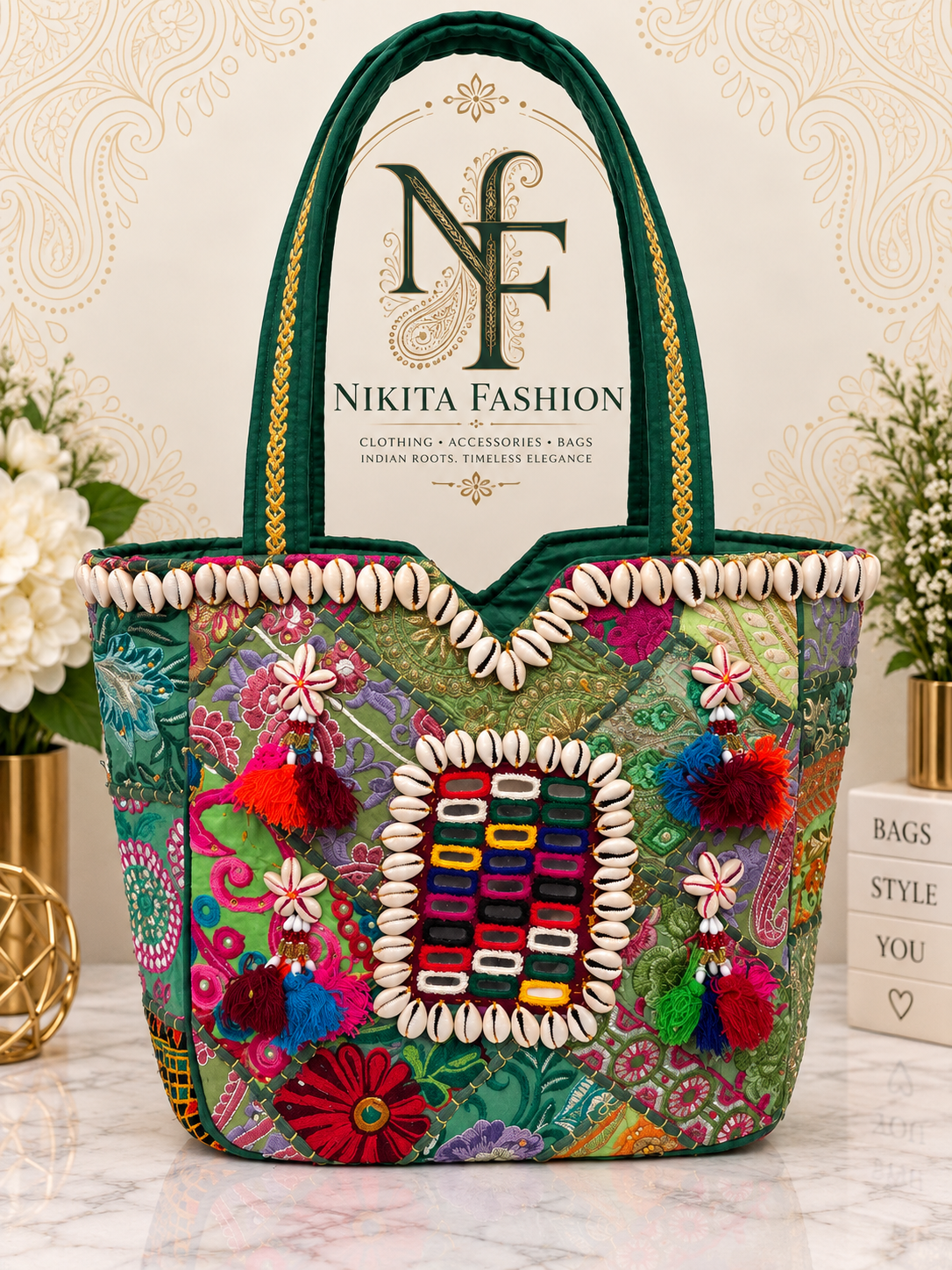 Handcrafted Indian Beaded Tote Bag – Colorful Statement Bag