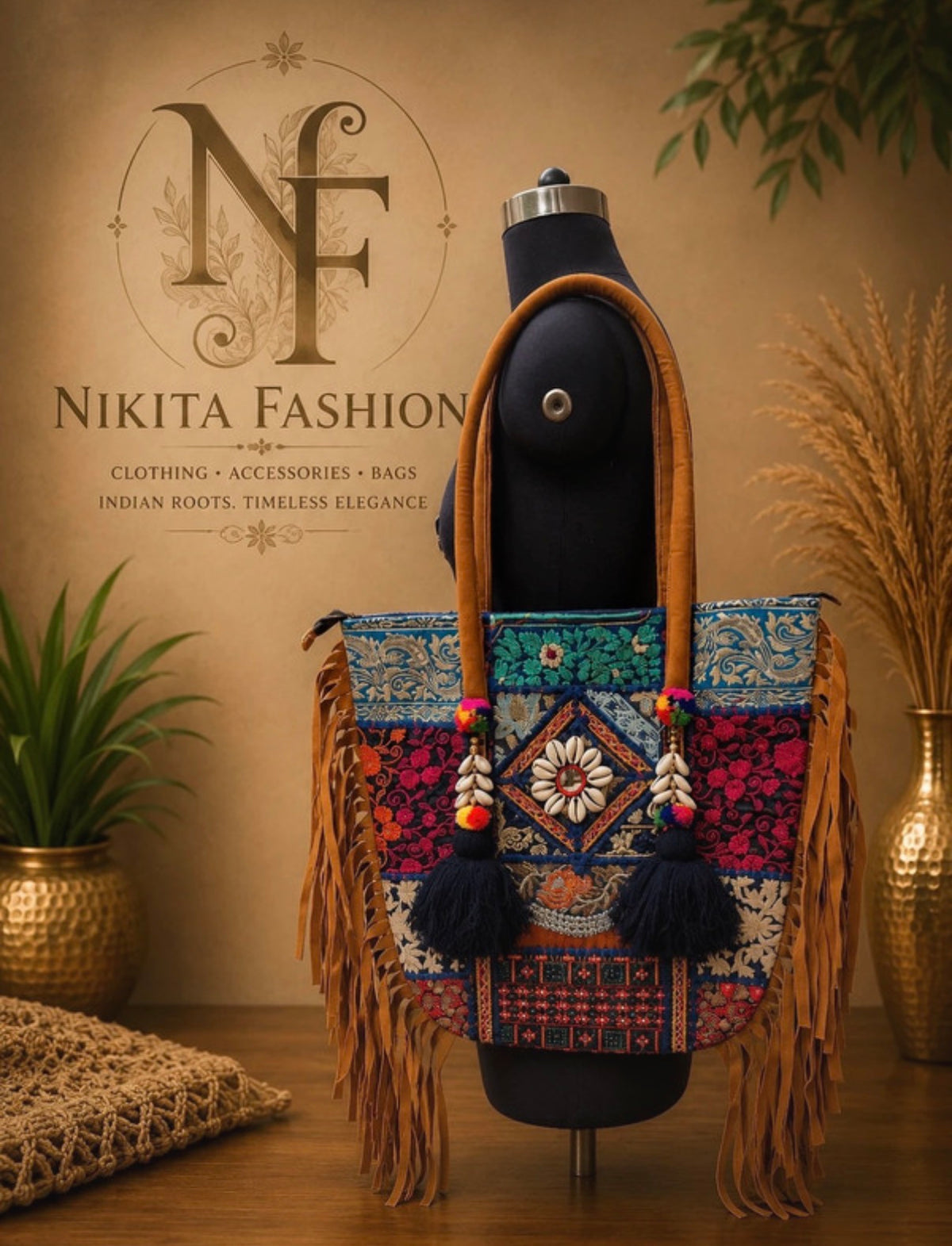 Handmade Embroidered Boho Tote Bag – Colorful Statement Handbag
