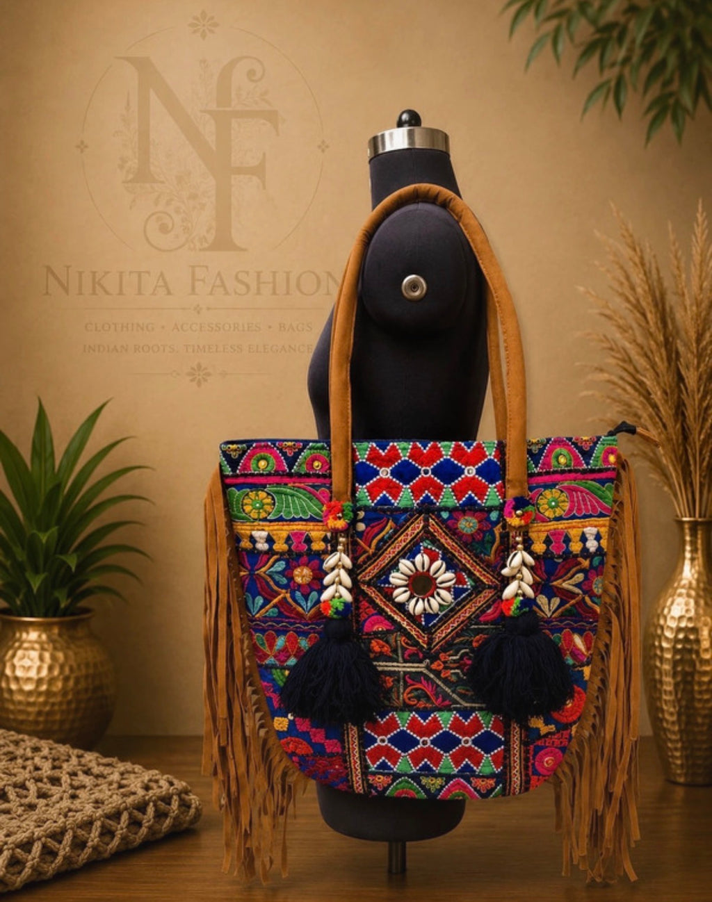 Handmade Embroidered Boho Tote Bag – Colorful Statement Handbag