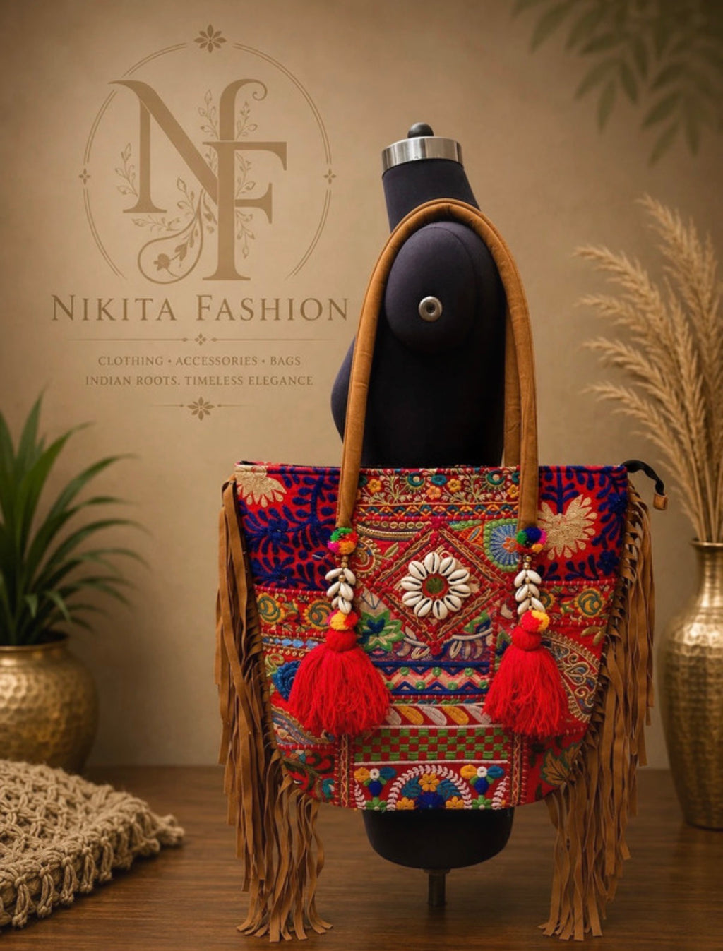 Handmade Embroidered Boho Tote Bag – Colorful Statement Handbag