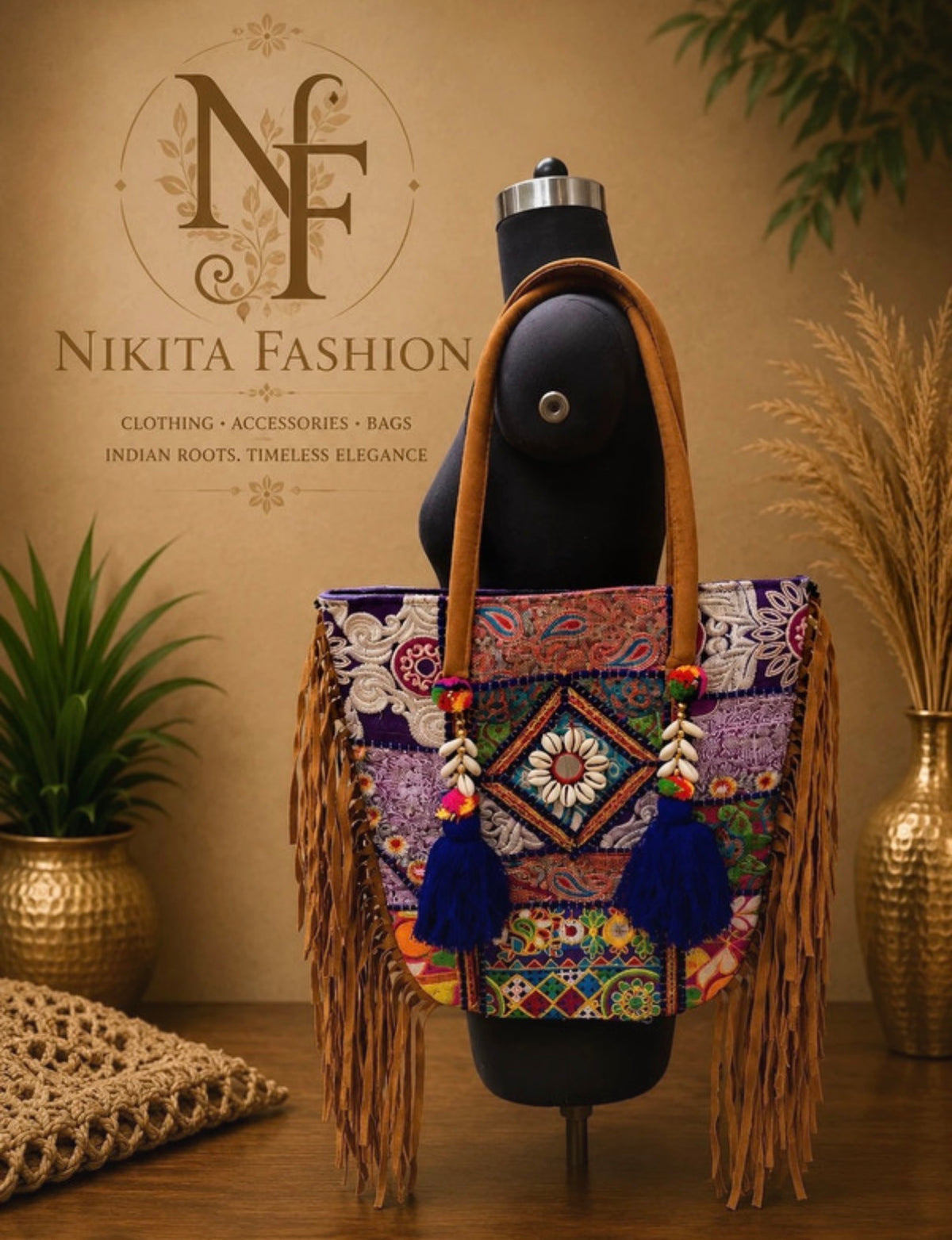 Handmade Embroidered Boho Tote Bag – Colorful Statement Handbag